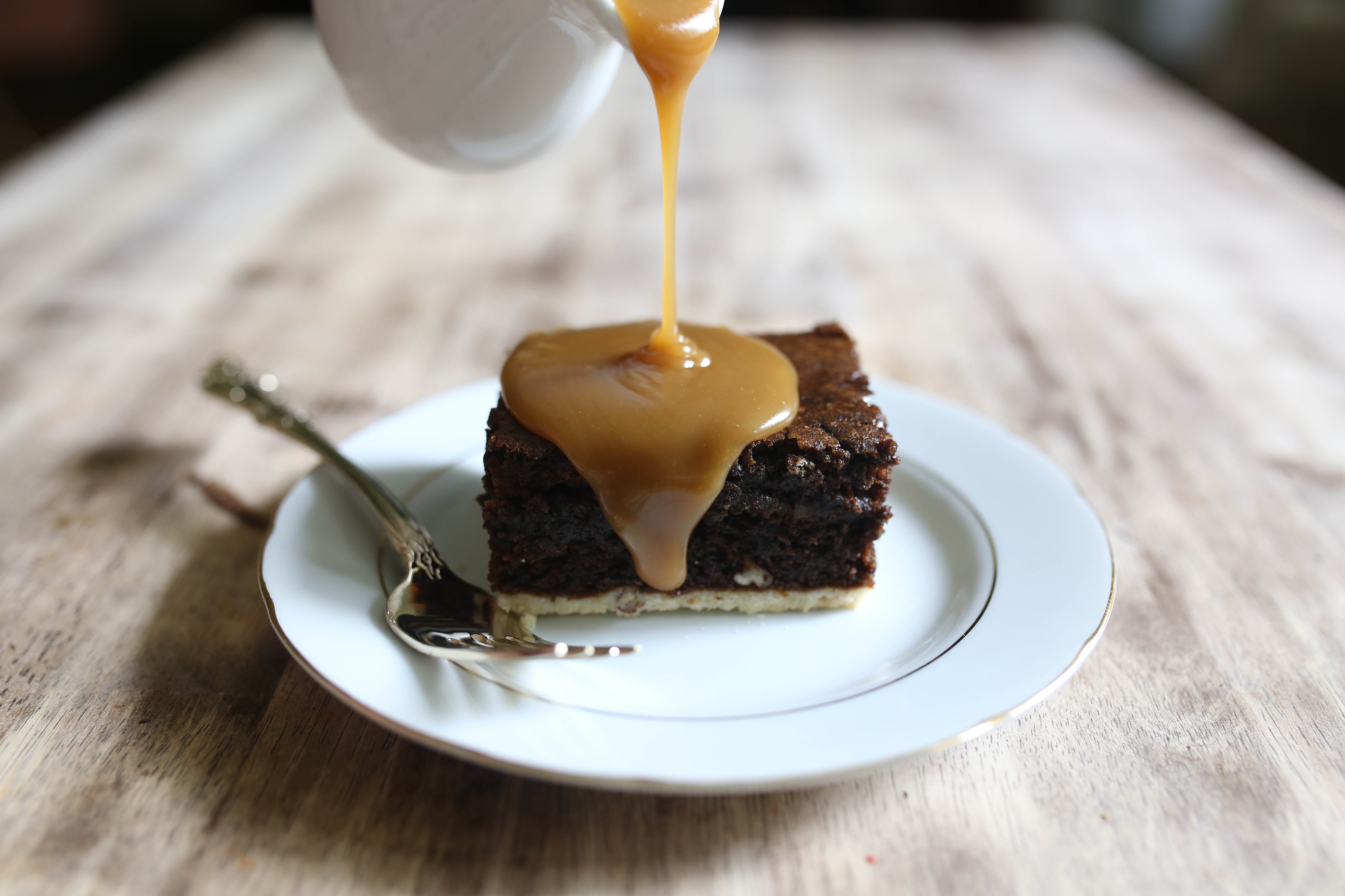 Pumpkin Gingerbread Cake with Caramel Sauce