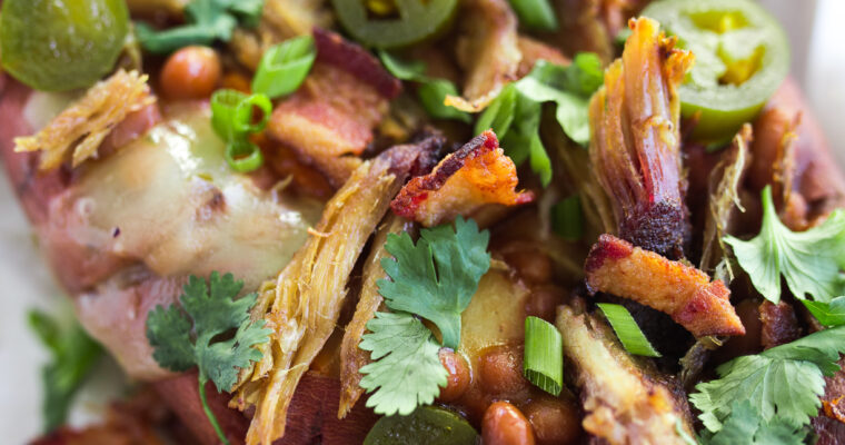 Loaded Sweet Potato with a chipotle sour cream