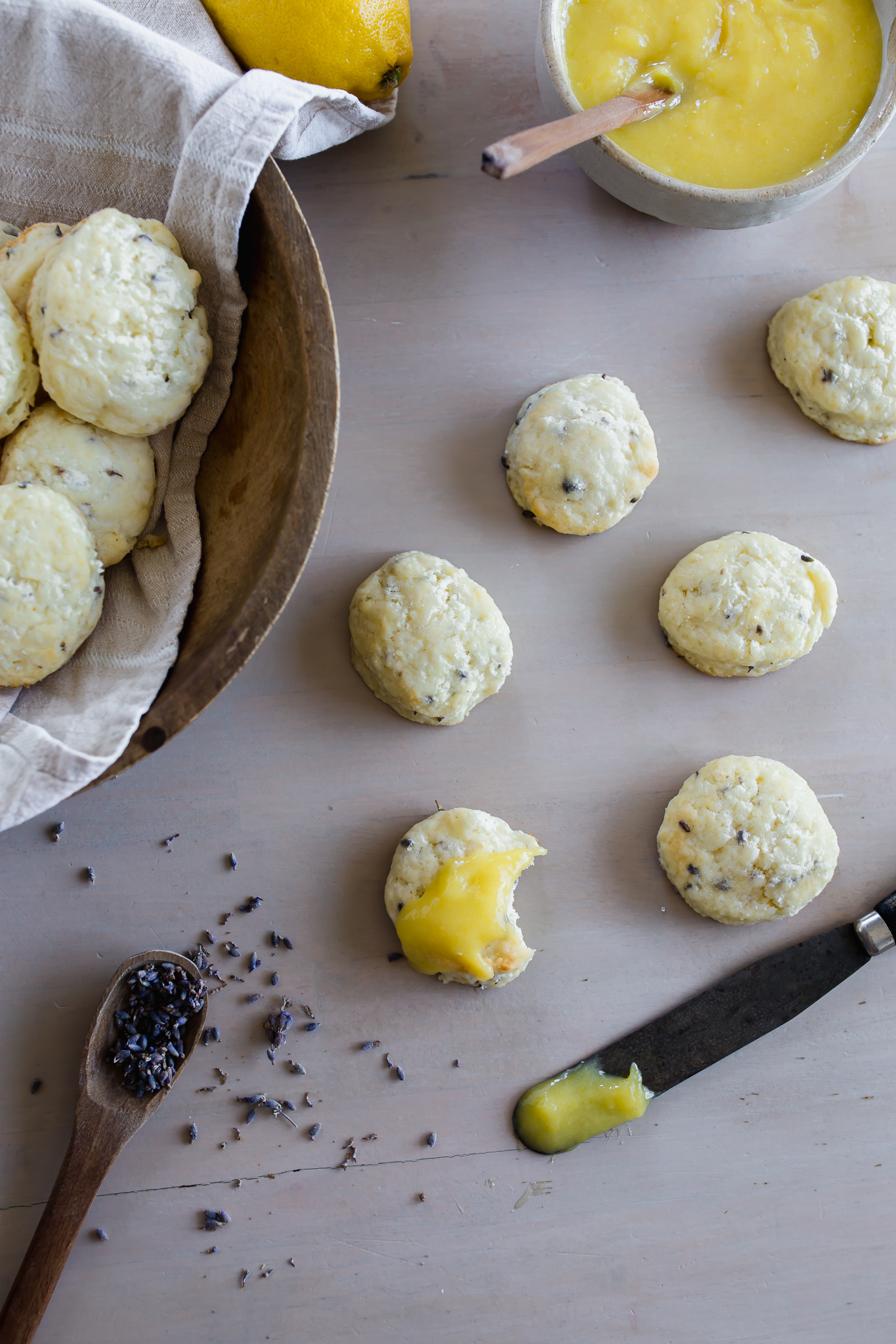 Miniature Lavender Scones with a bright Lemon Curd